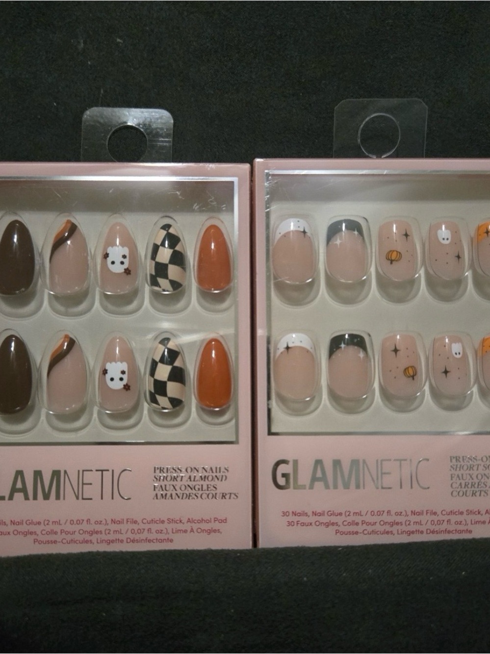 Press-On Nails Set - Pink, Brown & Orange Designs